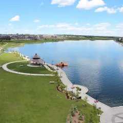 Aerial view of John Peake Park in Chestermere