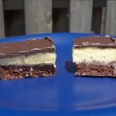 Two Nanaimo bars on a plate